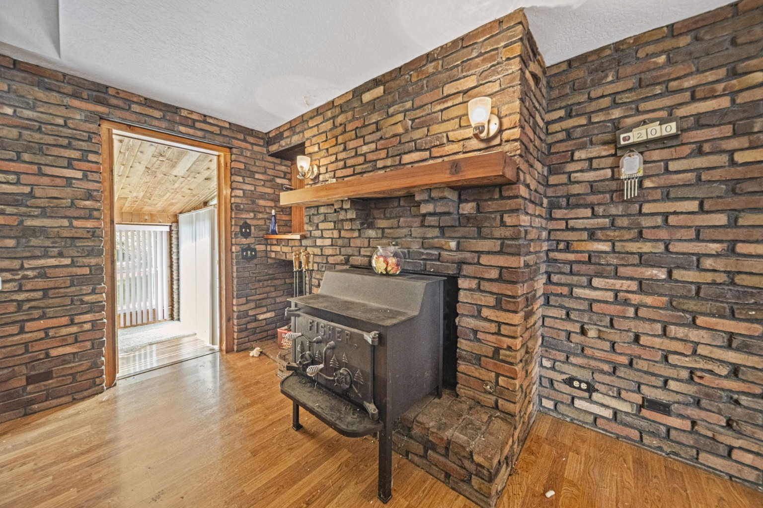 Brick hearth and wood-burning stove